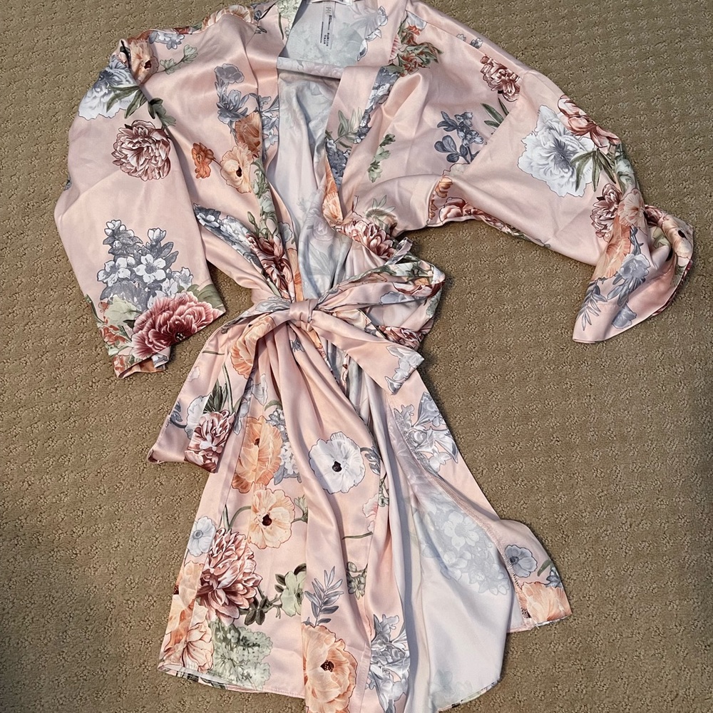 Satin floral robe